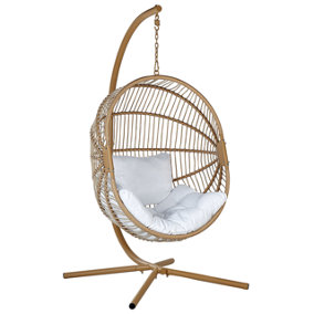 PE Rattan Hanging Chair with Stand Beige ACRI