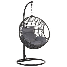 PE Rattan Hanging Chair with Stand Black ASPIO