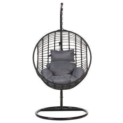 PE Rattan Hanging Chair with Stand Black ASPIO
