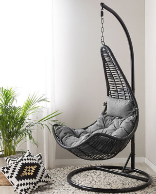 PE Rattan Hanging Chair with Stand Black ATRI