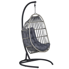 PE Rattan Hanging Chair with Stand Dark Grey SESIA