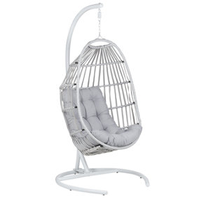 PE Rattan Hanging Chair with Stand Light Grey SESIA