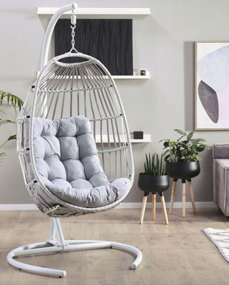 PE Rattan Hanging Chair with Stand Light Grey SESIA