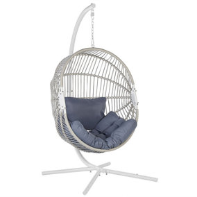 PE Rattan Hanging Chair with Stand White ACRI