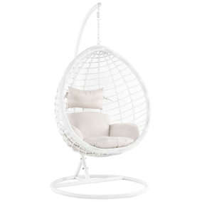 PE Rattan Hanging Chair with Stand White FANO