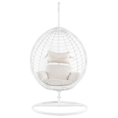 PE Rattan Hanging Chair with Stand White FANO