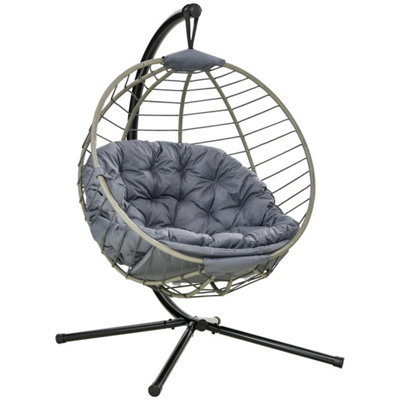 Outsunny Grey Rope Hanging Swing Chair With Stand - Compare Prices