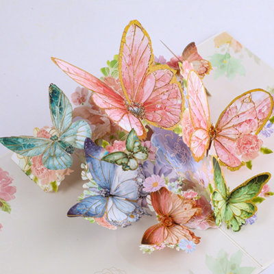 Peach Butterfly and Flowers 3D Pop Up Greeting Card