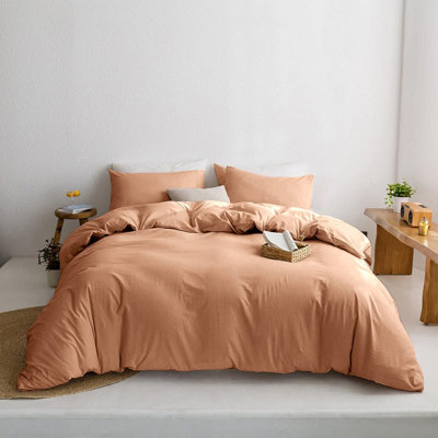 Peach Duvet Cover Single Double King Super King Size Reversible Plain Dyed Duvets Quilts Covers & Pillowcases Soft Anti Allergy