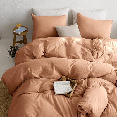 Peach Duvet Cover Single Double King Super King Size Reversible Plain Dyed Duvets Quilts Covers & Pillowcases Soft Anti Allergy