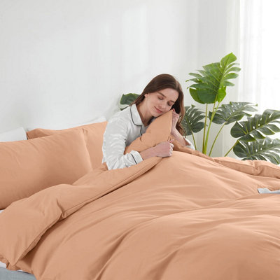 Peach Duvet Cover Single Double King Super King Size Reversible Plain Dyed Duvets Quilts Covers & Pillowcases Soft Anti Allergy