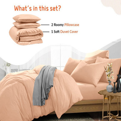 Peach Duvet Cover Single Double King Super King Size Reversible Plain Dyed Duvets Quilts Covers & Pillowcases Soft Anti Allergy