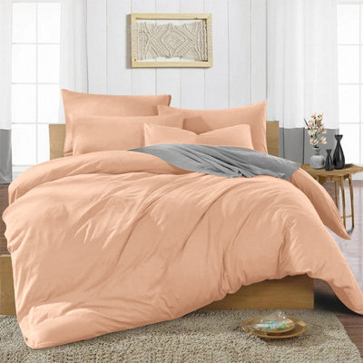 Peach Duvet Cover Single Double King Super King Size Reversible Plain Dyed Duvets Quilts Covers & Pillowcases Soft Anti Allergy