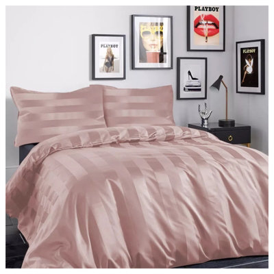 Peach Duvet Covet Set Single Double King Super King Size Bed Egyptian Stripe Quilt Covers With Pillowcase