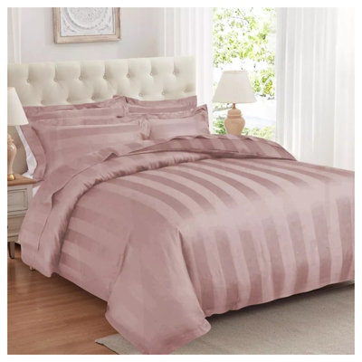 Peach Duvet Covet Set Single Double King Super King Size Bed Egyptian Stripe Quilt Covers With Pillowcase