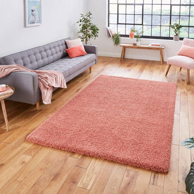 Peach Plain Shaggy Modern Easy to Clean Rug For Dining Room-160cm X 220cm