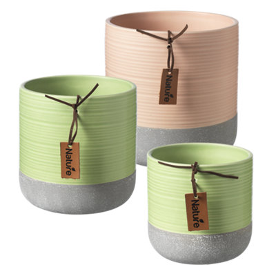 Peach Two Tone Indoor Ceramic Plant Pot with Cement Base - H12.3 cm