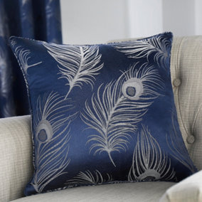 Peacock Feather Metallic Detailed Jacquard Woven Filled Cushion