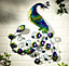 Peacock Wall Decor - Colourful Metal & Hand Painted Glass Indoor or Outdoor Home Garden Ornament Sculpture - 58 x 52 x 1cm