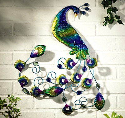 Peacock metal wall outlet art