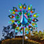 Peacock Wind Spinner with Solar Powered Crackle Glass Globe - Outdoor Decoration with Multicoloured LED Lights - H130 x 38cm