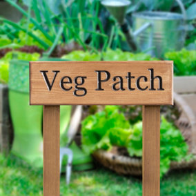 Peak Heritage Engraved Wooden Sign 30cm with Posts - Veg Patch