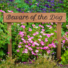Peak Heritage Engraved Wooden Sign 60cm With Posts - Beware Of The Dog