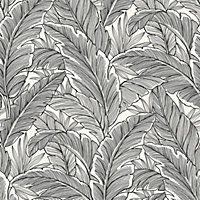 Pear Tree Tropical Palm Leaf Wallpaper Glitter Textured Vinyl White Black