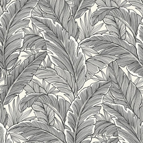 Pear Tree Tropical Palm Leaf Wallpaper Glitter Textured Vinyl White Black