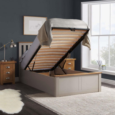 Pearl Grey Wood Single Ottoman Bed and Mattress Bundle Phoenix Nebula ...