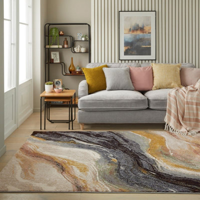 Pearl Midnight Abstract Jute Polyester Modern Living Room, Bedroom Rug ...