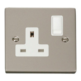Pearl Nickel 1 Gang 13A DP Switched Plug Socket - White Trim - SE Home