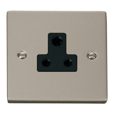 Pearl Nickel 1 Gang 5A Round Pin Socket - Black Trim - SE Home