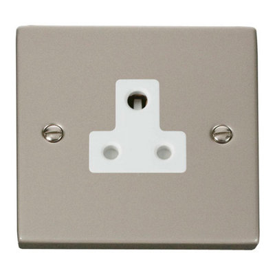 Pearl Nickel 1 Gang 5A Round Pin Socket - White Trim - SE Home