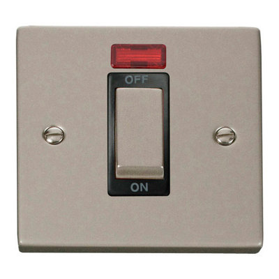 Pearl Nickel 1 Gang Ingot Size 45A Switch With Neon - Black Trim - SE Home