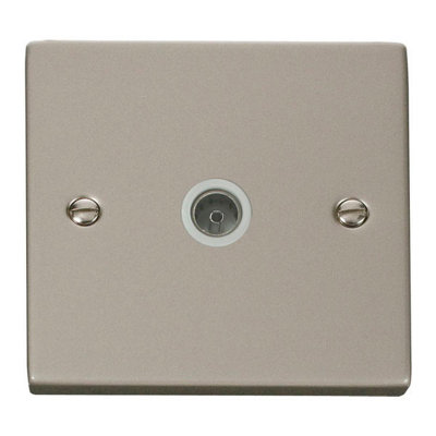 Pearl Nickel 1 Gang Single Coaxial TV Socket - White Trim - SE Home