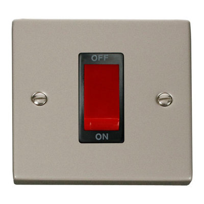 Pearl Nickel 1 Gang Size 45A Switch - Black Trim - SE Home