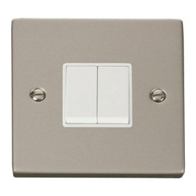 Pearl Nickel 10A 2 Gang 2 Way Light Switch - White Trim - SE Home