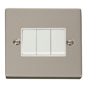 Pearl Nickel 10A 3 Gang 2 Way Light Switch - White Trim - SE Home
