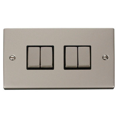 Pearl Nickel 10A 4 Gang 2 Way Ingot Light Switch - Black Trim - SE Home