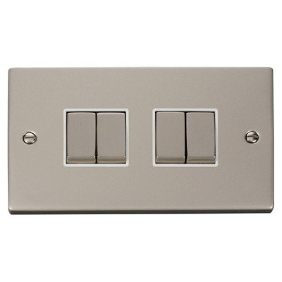 Pearl Nickel 10A 4 Gang 2 Way Ingot Light Switch - White Trim - SE Home