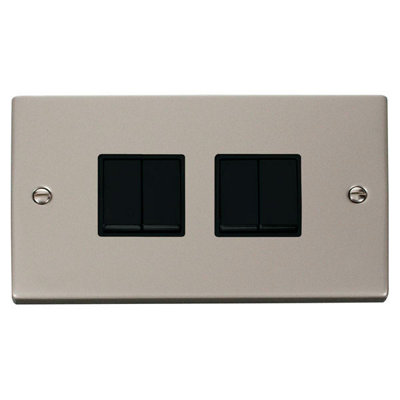 Pearl Nickel 10A 4 Gang 2 Way Light Switch - Black Trim - SE Home