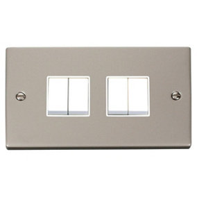 Pearl Nickel 10A 4 Gang 2 Way Light Switch - White Trim - SE Home
