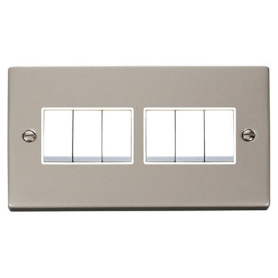 Pearl Nickel 10A 6 Gang 2 Way Light Switch - White Trim - SE Home