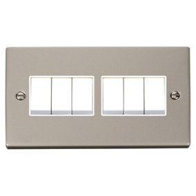 Pearl Nickel 10A 6 Gang 2 Way Light Switch - White Trim - SE Home