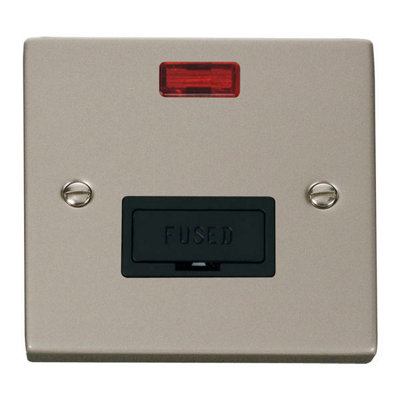 Pearl Nickel 13A Fused Connection Unit With Neon - Black Trim - SE Home
