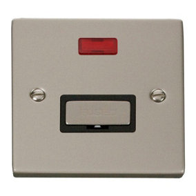 Pearl Nickel 13A Fused Ingot Connection Unit With Neon - Black Trim - SE Home