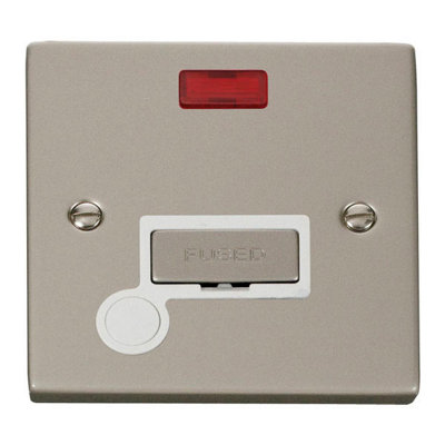 Pearl Nickel 13A Fused Ingot Connection Unit With Neon With Flex - White Trim - SE Home
