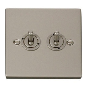 Pearl Nickel 2 Gang 2 Way 10AX Toggle Light Switch - SE Home