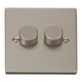 Pearl Nickel 2 Gang 2 Way LED 100W Trailing Edge Dimmer Light Switch - SE Home